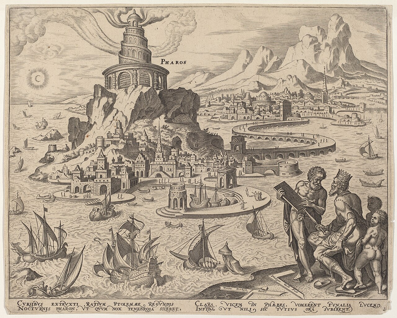 法罗斯灯塔，Philip Galle 铜版画，1572年